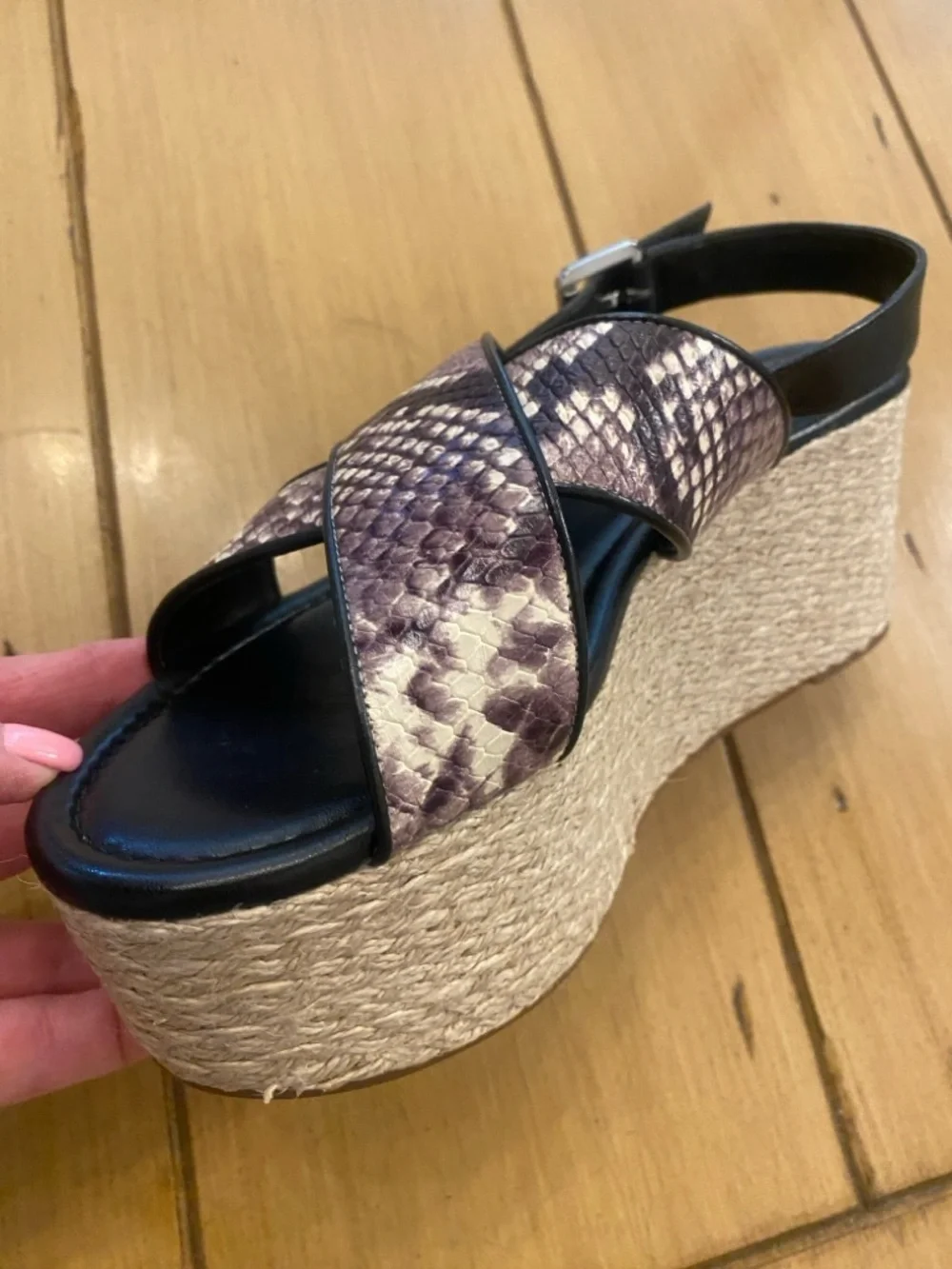 Michael Kors Women’s Snake Print Jodi Espadrille Wedge Sandal Black Brn New 9